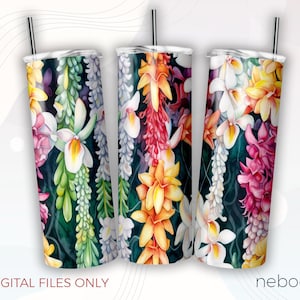 Floral 20oz Tumbler Wrap, Hawaiian Flowers Sublimation Tumbler Wrap, Digital Download Png, Seamless Tumbler Template