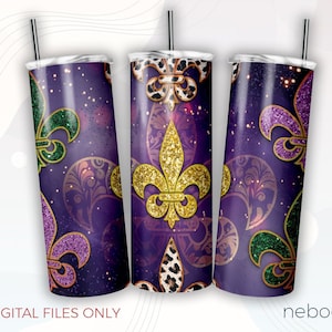 Mardi Gras Tumbler Wrap Design, 20oz Tumbler PNG Download, Seamless Design, Sublimation designs, Digital Download