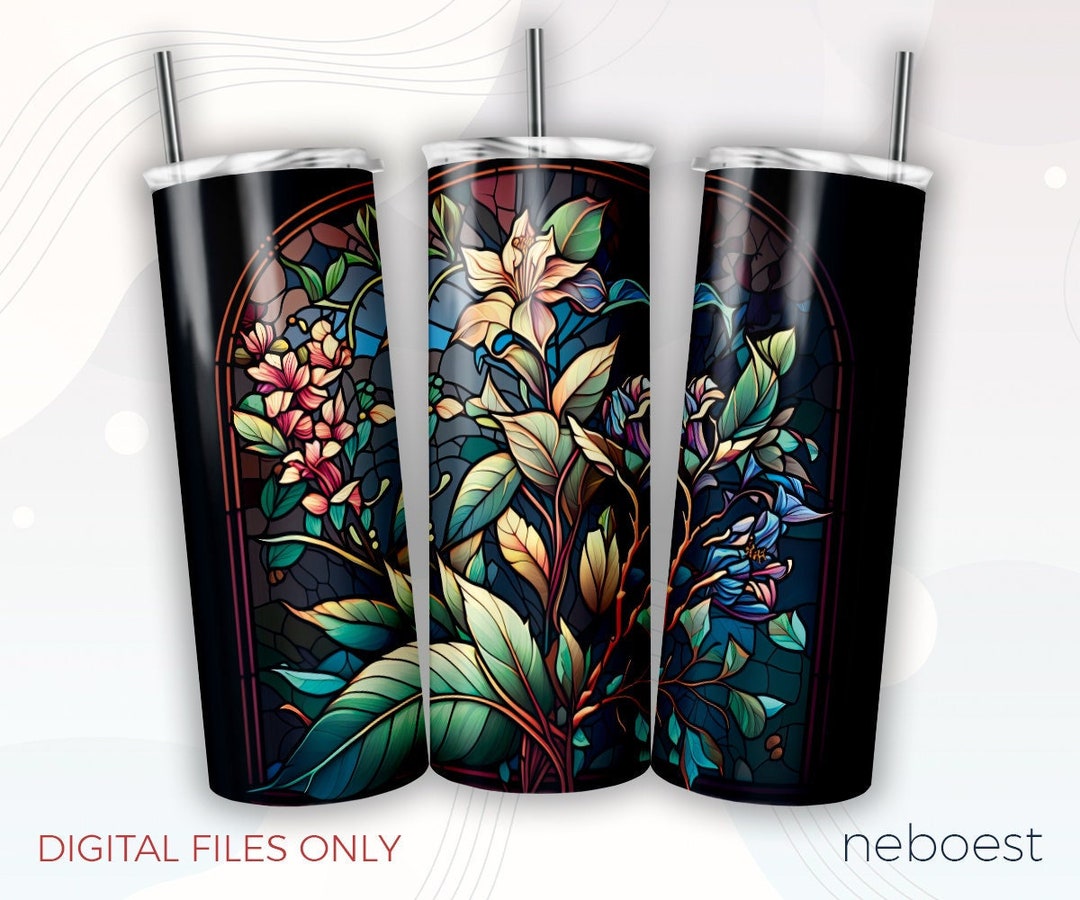 Stained Glass Tumbler Designs, 20oz Skinny Floral Tumbler Wrap