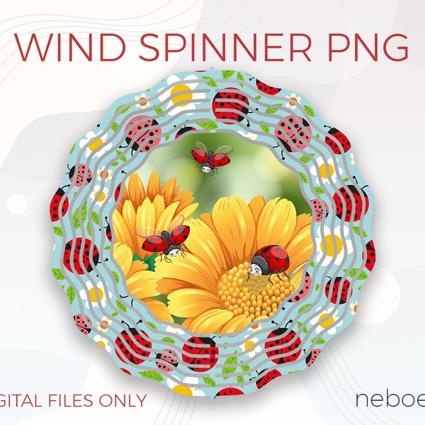 Wind Spinner Sublimation Designs Ladybug Flower Designs personalize it for Blanks. Digital Download, Сommercial use