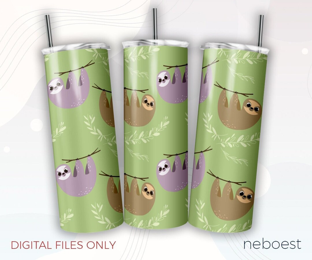 Sloth 20 Oz Tumbler PNG Sublimation Design, Seamless Skinny Tumbler ...