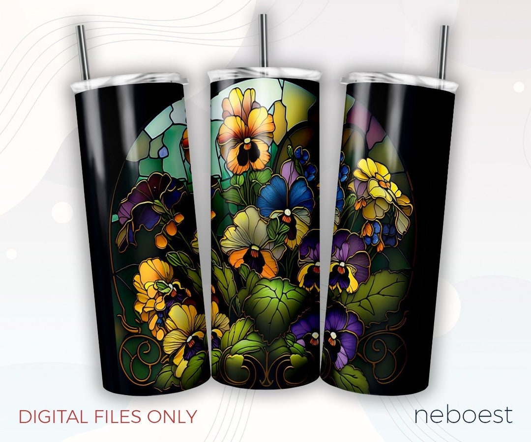 Stained Glass Tumbler Designs, 20oz Skinny Pansies Tumbler Wrap