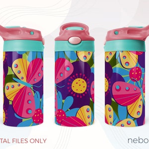 12oz Kids Flip Top Sippy Cup Sublimacja Design, Motyl Dzieci Sublimacja Design, Natychmiastowe pobieranie, Tumbler Template