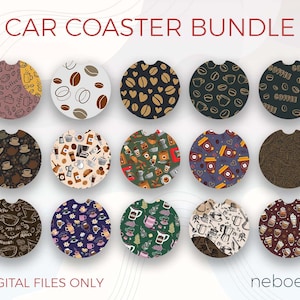 Car Coaster Bundle, Digital PNG File, Digital download, Coffee lover gift Sublimation Design, Printable Graphic, Car Accessories