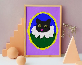 Colorful Digital Cute Cat Portrait, Creative Wallprint, Instant Downloaded, Cat Wall Print, Cute Wallprint, Kawaï, Digital Download Print