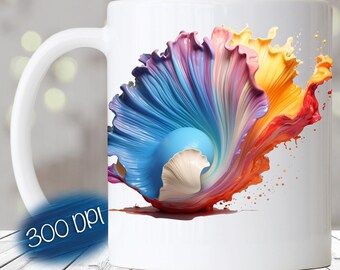 Abstract Scallop Seashell Mug Wrap, 11oz And 15oz Mug Template, Mug Sublimation Design, Mug Wrap Template, Instant Digital Download PNG