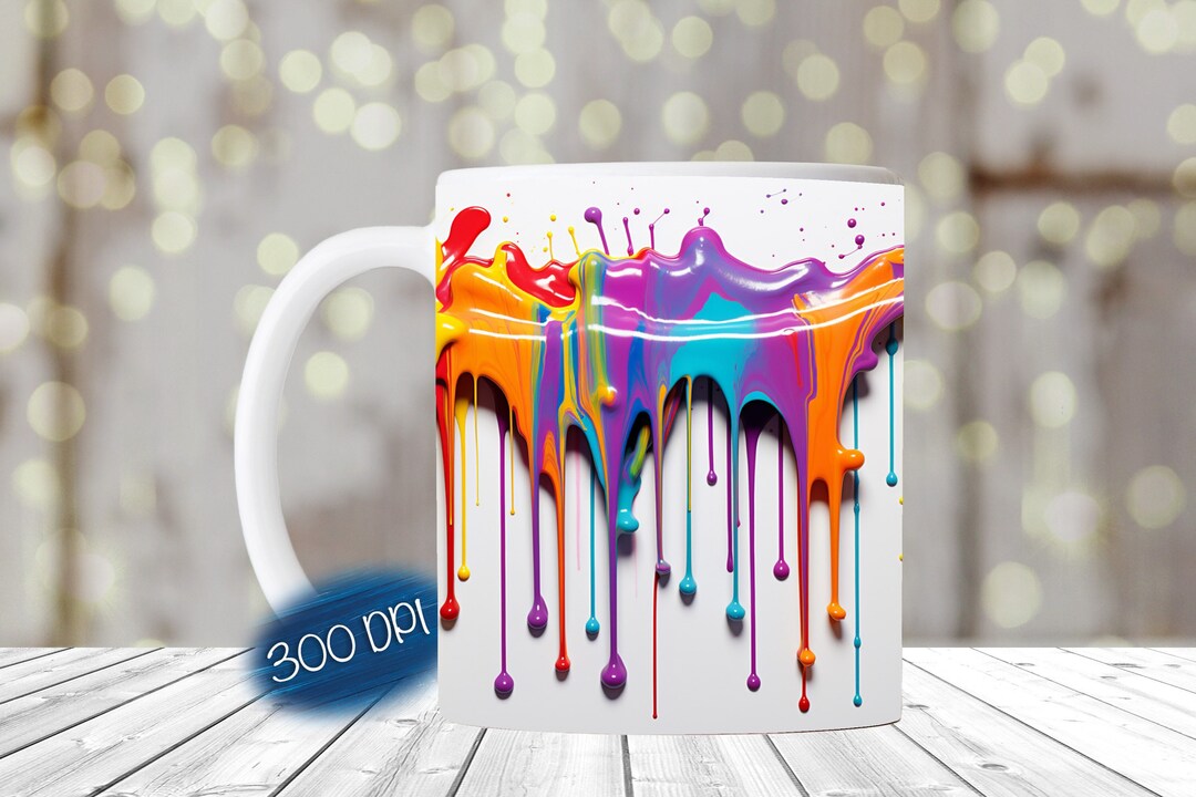 Drip Painting Mug Wrap, 3D Rainbow Mug Wrap, 3D Mug Sublimation Design