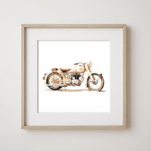 Impresión de motocicleta beige acuarela, habitación para niños, arte de pared, arte infantil, impresiones de motocicletas, decoración de transporte, impresión de granja, impresión digital