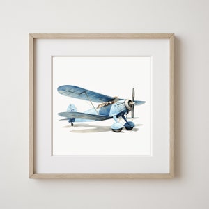 Watercolor Blue Airplane Print, Kids Room, Wall Art, Nursery Art, Airplane Prints, Transportation Decor, Farmhouse Printable, Digital Print