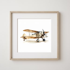 Watercolor Beige Airplane Print, Kids Room, Wall Art, Nursery Art, Airplane Prints, Transportation Decor, Farmhouse Printable, Digital Print