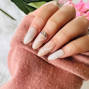 Press on nails | Glue on nails | Almond Milky White Marble Press On Nails| Short | Long | Medium | Gel Nails | Reusable Nails