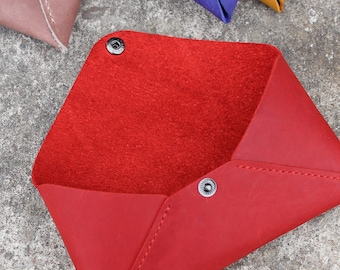 Personalized Leather Cash Envelope Wallet, Slim Clutch Organizer