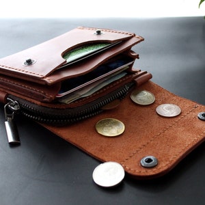 Cartera de piel auténtica Cartera pequeña Cartera personalizada Cartera de bolsillo frontal Cartera de hombre Cartera de tarjetas Monedero de cuero Hecho a mano Marrón ladrillo