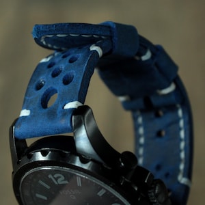 Real Leather Watch Strap Sapphire blue White Men&#39;s Watch band 22mm 24mm 26mm Custom size Rally perforated Strap