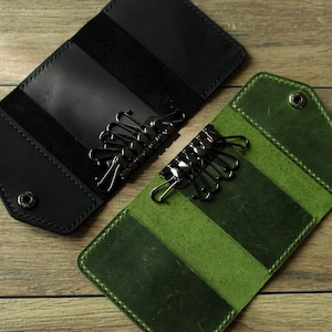 Leather Key Organizer Wallet Compact Handmade Key Holder with Snap Closure 20 Colors Available Personalized Gift for Him or Her