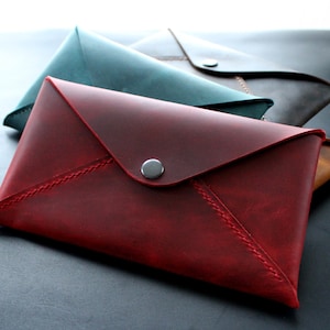 Porte-monnaie en cuir, Portefeuille long, Petite pochette en cuir, Organiseur de billets mince, Enveloppe pour billets, Organiseur de documents avec enveloppe en cuir