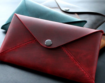 Leather Cash Envelope Wallet, Long Wallet, Petite Leather Clutch, Slim Cash Organizer, Cash Envelope, Leather Envelope Document Organizer