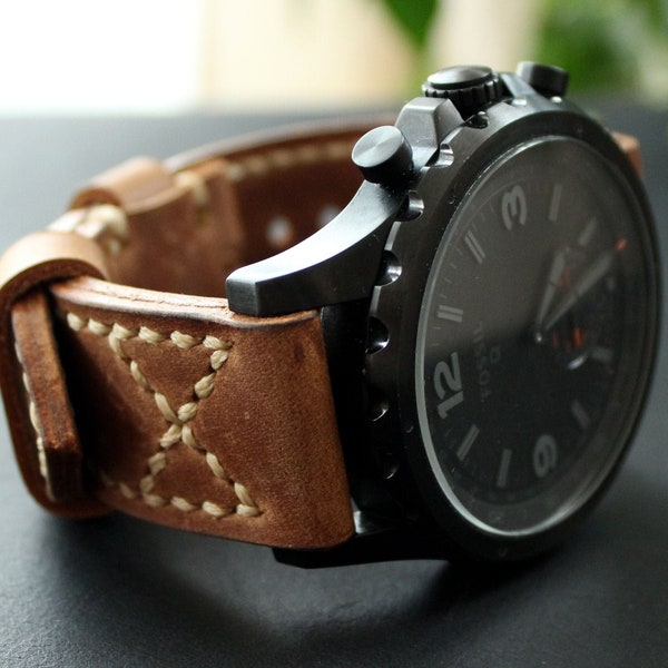 Bracelet de montre en cuir véritable, Bracelet de montre en cuir pour homme Marron whisky, 22 mm 24 mm 26 mm, Bracelet de montre en cuir