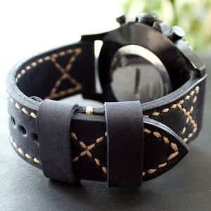 Leather Watch Strap Dark blue Navy customizable Men&#39;s wristwatch 22mm 24mm 26mm classic formal watches band Quality handcrafted bracelet