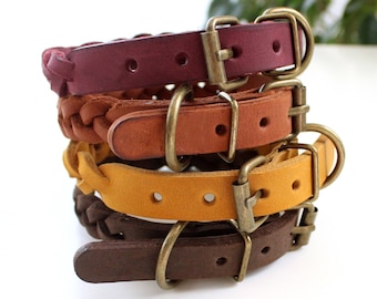 ペア・タンナリー編み込みレザー犬用首輪 - Etsy 日本