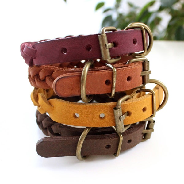 Echtes Leder Geflecht Hundehalsband kleines Haustier Katze Welpe Geschenk viele Farben individuelles Zubehör für Fluffy XS S M