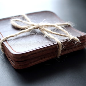 Genuine Leather Coaster Set of 4 Dark brown coasters square coffee table drink accessories dinning room set handmade gift