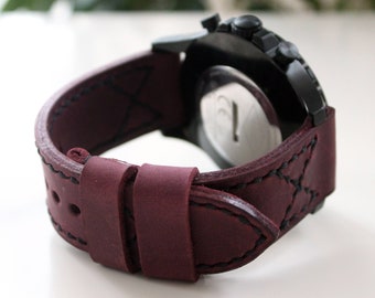 Genuine Leather Watch Strap Purple Men's Leather band 22mm 24mm 26mm solid soft Wristwatch customizable handcrafted watches bracelet