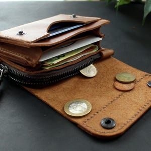 Cartera pequeña de cuero auténtico, cartera de bolsillo frontal personalizada, cartera para tarjetas de hombre, monedero de cuero hecho a mano marrón
