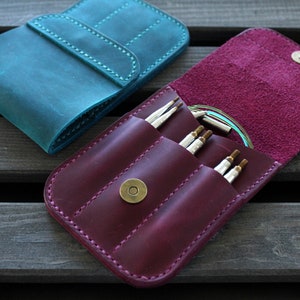 Real Leather interchangeable knitting needle case small folding project bag Handmade Knitting Needle Organizer Circular Needles Personalized