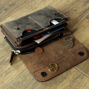 Many colors Real Leather wallet Small Personalized wallet Front pocket wallet men wallet card wallet leather coin purse handmade card coffee image 2