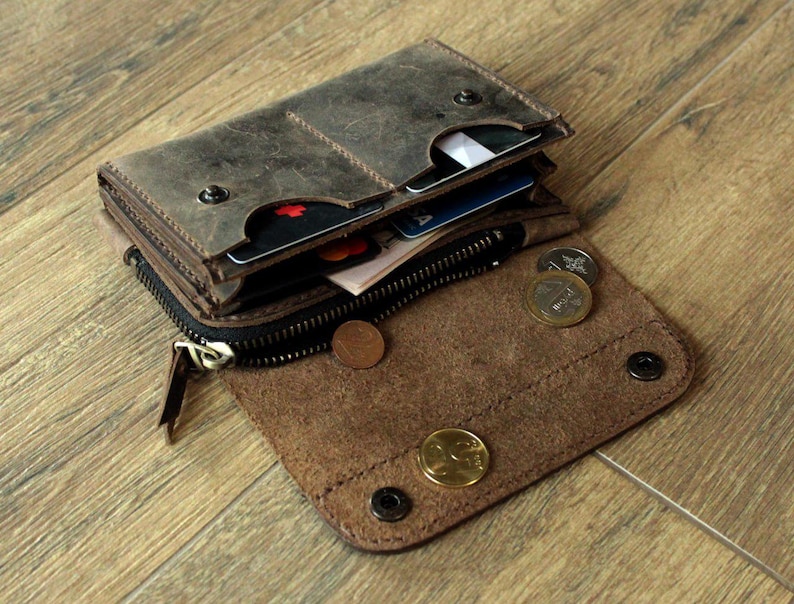 Many colors Real Leather wallet Small Personalized wallet Front pocket wallet men wallet card wallet leather coin purse handmade card coffee image 2