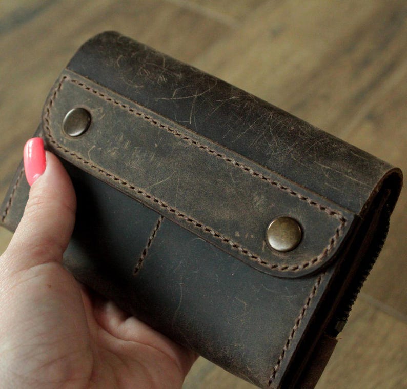 Many colors Real Leather wallet Small Personalized wallet Front pocket wallet men wallet card wallet leather coin purse handmade card coffee image 7