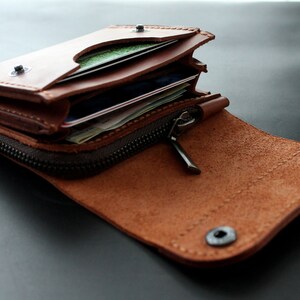 Real Leather wallet Small wallet Personalized wallet Front pocket wallet men wallet card wallet leather coin purse handmade Brick Brown image 3