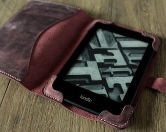 Handmade Leather Kindle Paperwhite Case - Dusty Rose Purple, Personalized
