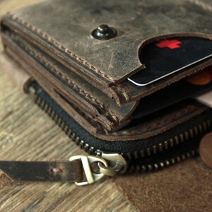 Many colors Real Leather wallet Small Personalized wallet Front pocket wallet men wallet card wallet leather coin purse handmade card coffee image 3