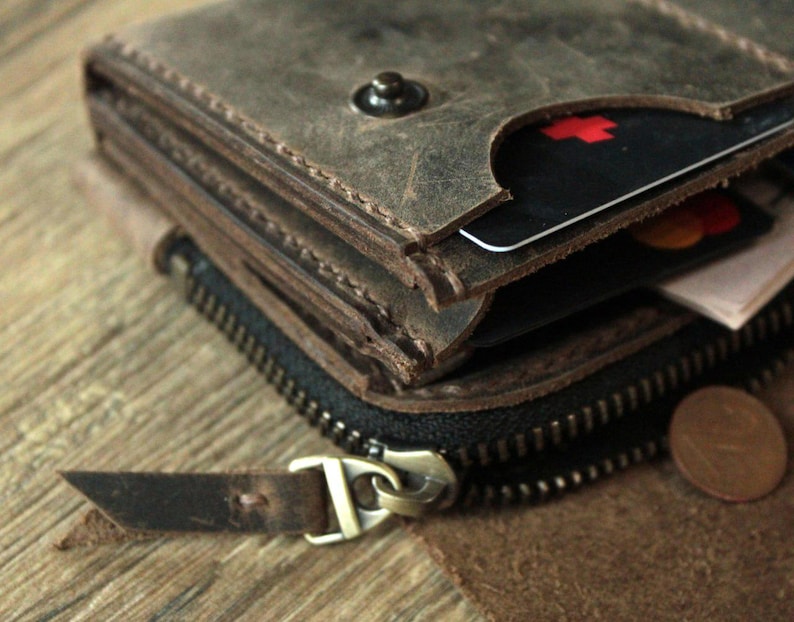 Many colors Real Leather wallet Small Personalized wallet Front pocket wallet men wallet card wallet leather coin purse handmade card coffee image 3
