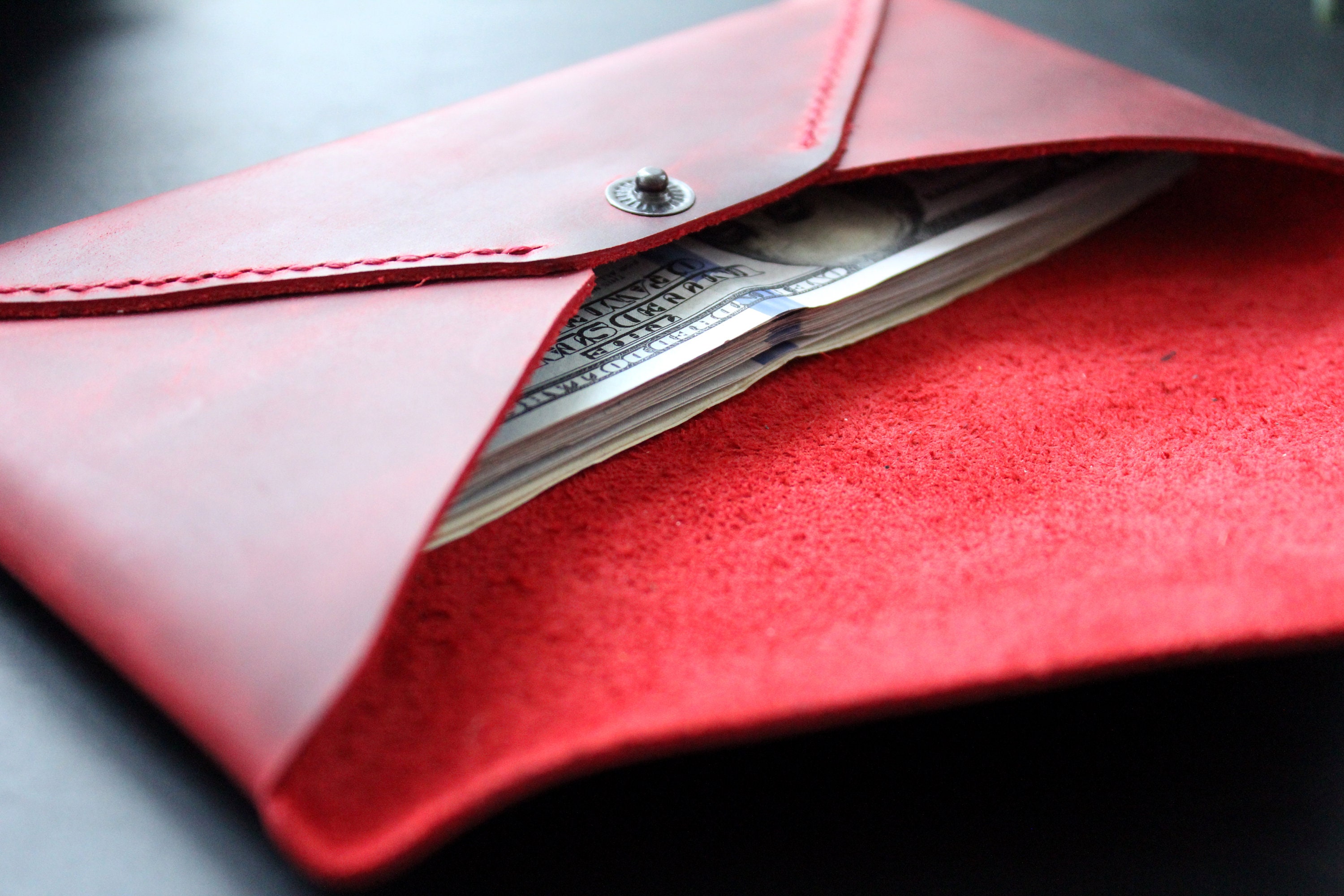 Leather Cash Envelope Wallet, Long Wallet, Petite Leather Clutch, Slim Cash Organizer, Cash