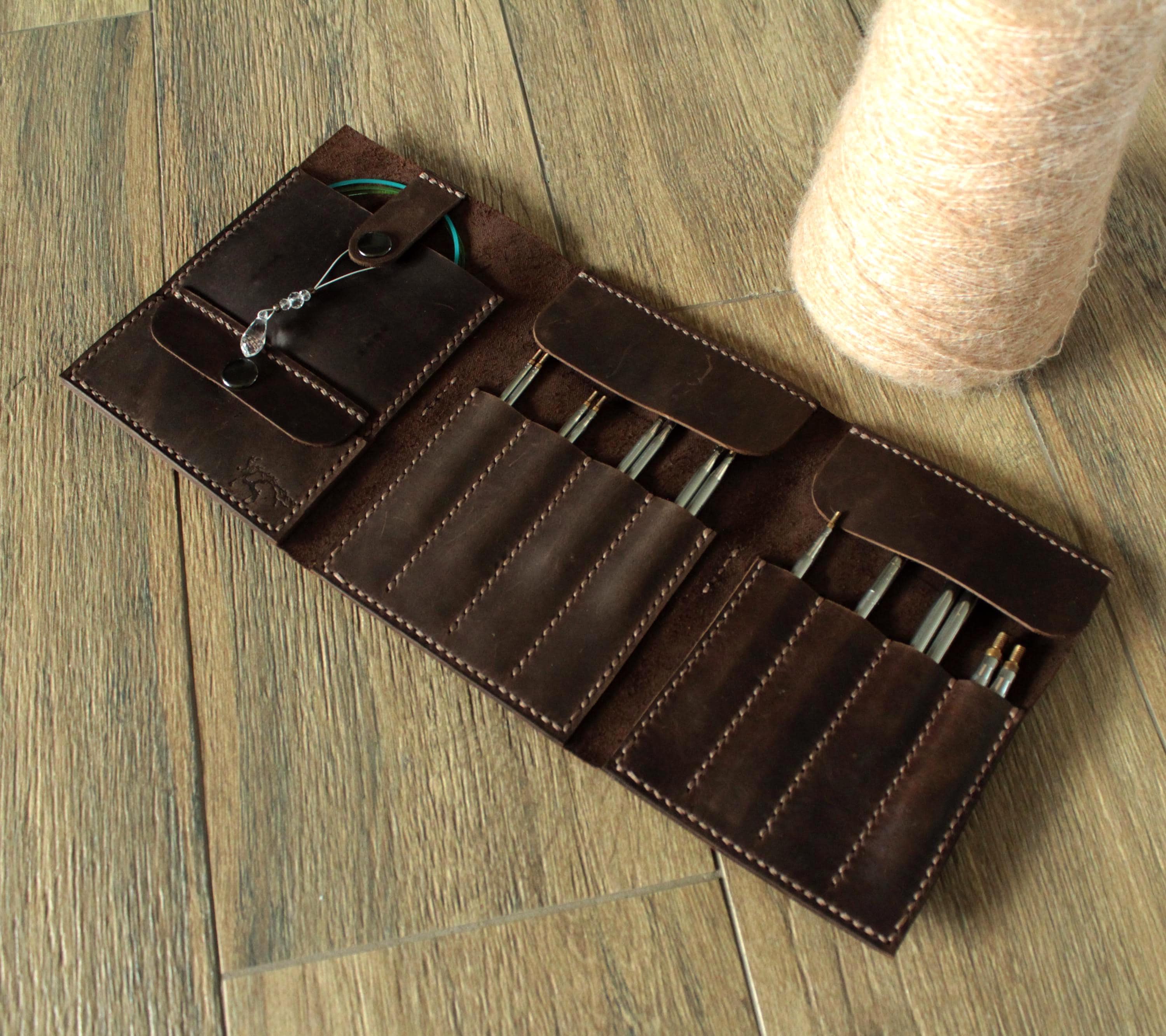 Needle Storage Accessory Knitting Needle Organizer Genuine Leather Interchangeable Knitting Case ...