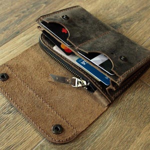Many colors Real Leather wallet Small Personalized wallet Front pocket wallet men wallet card wallet leather coin purse handmade card coffee image 5