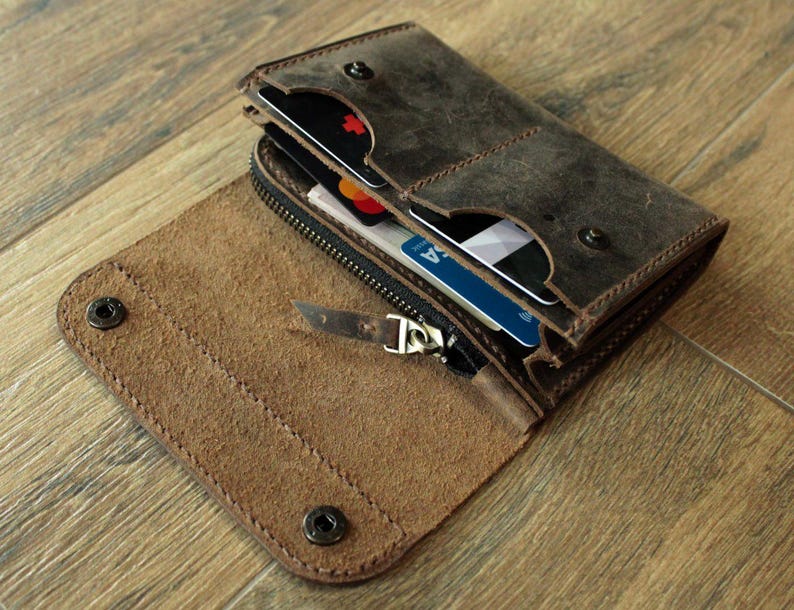 Many colors Real Leather wallet Small Personalized wallet Front pocket wallet men wallet card wallet leather coin purse handmade card coffee image 5