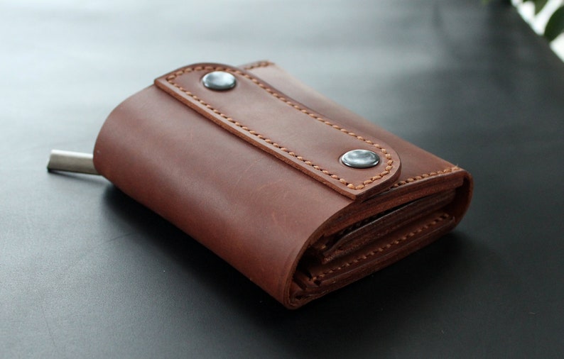 Real Leather wallet Small wallet Personalized wallet Front pocket wallet men wallet card wallet leather coin purse handmade Brick Brown image 5