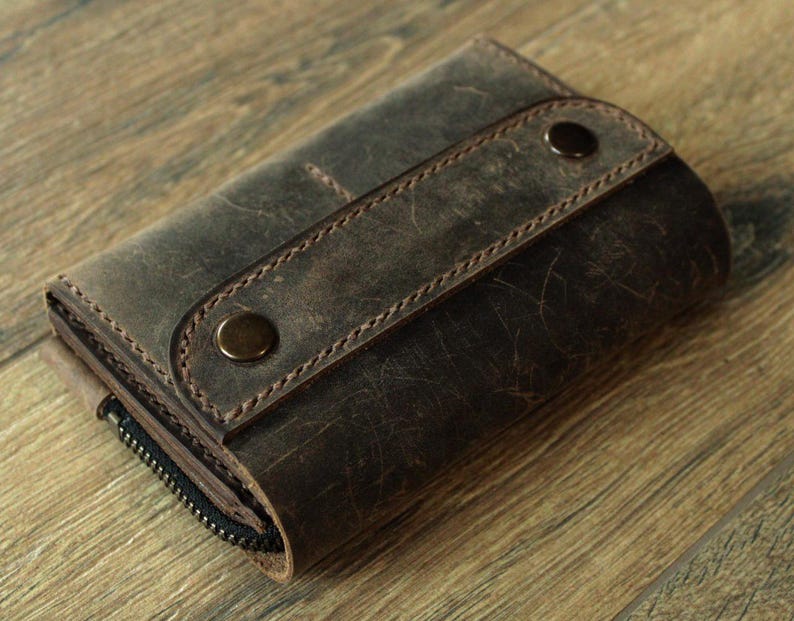 Many colors Real Leather wallet Small Personalized wallet Front pocket wallet men wallet card wallet leather coin purse handmade card coffee image 6