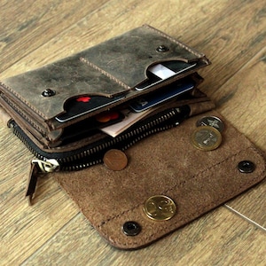 Many colors Real Leather wallet Small Personalized wallet Front pocket wallet men wallet card wallet leather coin purse handmade card coffee image 1