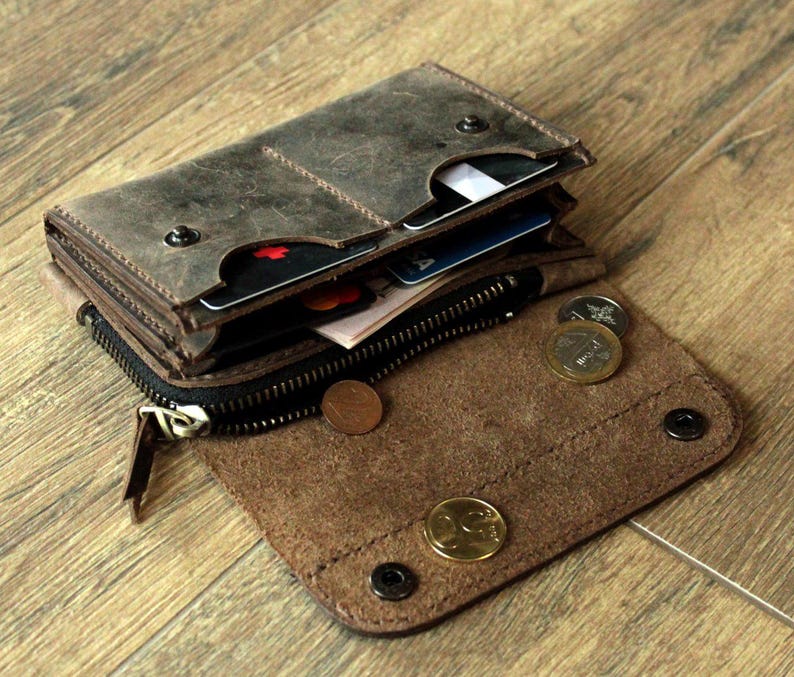 Many colors Real Leather wallet Small Personalized wallet Front pocket wallet men wallet card wallet leather coin purse handmade card coffee image 1