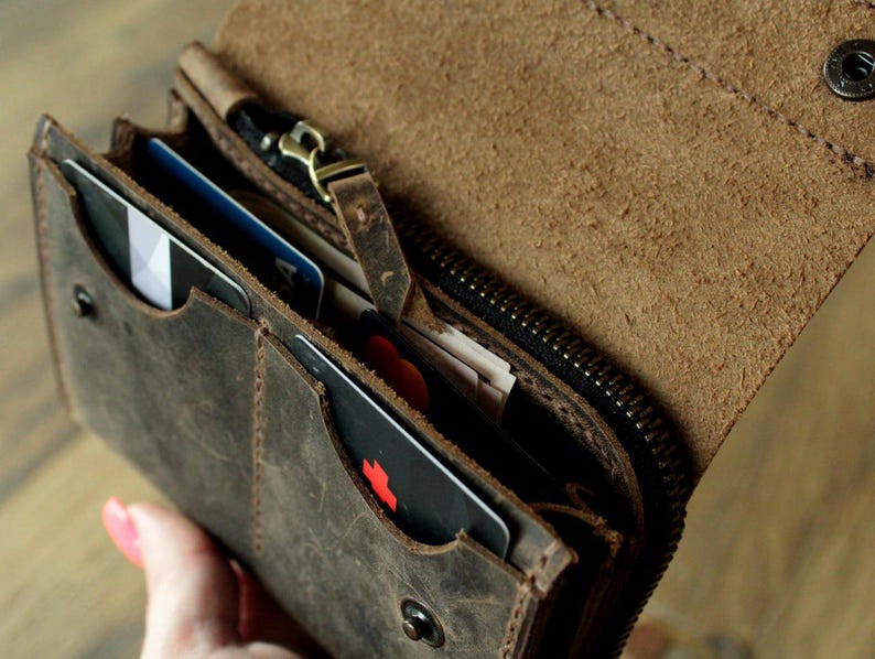 Many colors Real Leather wallet Small Personalized wallet Front pocket wallet men wallet card wallet leather coin purse handmade card coffee image 4