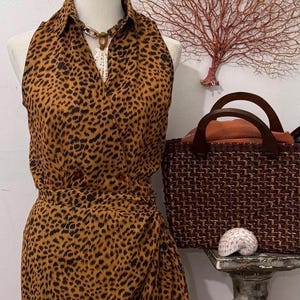 Iconic Y2k Caché Glamour Girl Leopard Top & Matching Wrap/Sarong Skirt. SZ 4 VTGT
