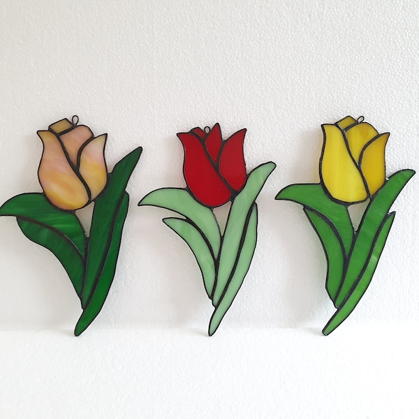 stained glass tulip suncatcher window hangings, kitchen garden decoration, flowery decor, suncatcher flower