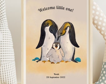 Personalized Penguin Nursey Prints, Custom Name Birthdate & Wish Nursery Poster, Printable Wall Art Perfect Nursery Decor, Baby Shower Gifts