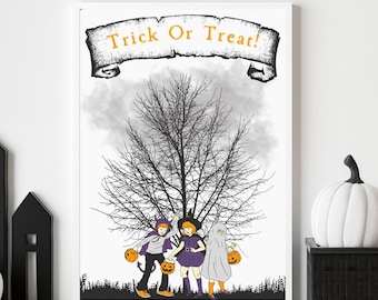 Gruseliger Halloween Kinder Kunstdruck: Süßes oder Saures Dekor (Digitaler Download)