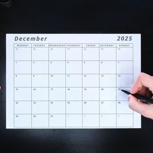 2025 Monthly Minimal Pintable Planner Calendar, Monday Sunday Start, Family Wall or Desk Calendar, A3 A4 Landscape Planner, Instant Download